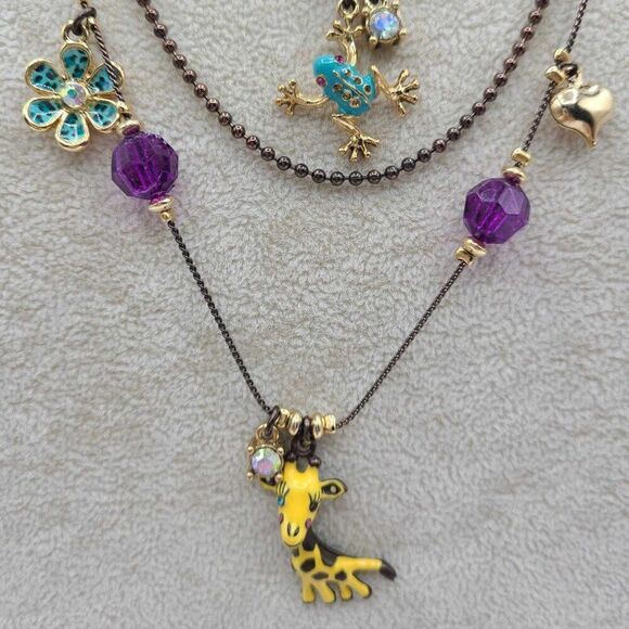 Betsey Johnson Giraffe Purple Crystal Multi Strand Necklace - Picture 5 of 10